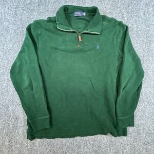 Polo Ralph Lauren Mens XL Forest Green Ribbed Quarter Zip Pullover Sweater